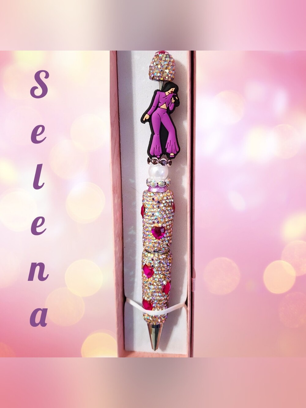 Selena Pink Purple Sparkly Rhinestone Crystal Embellished Fashion Pen- Gift Box
